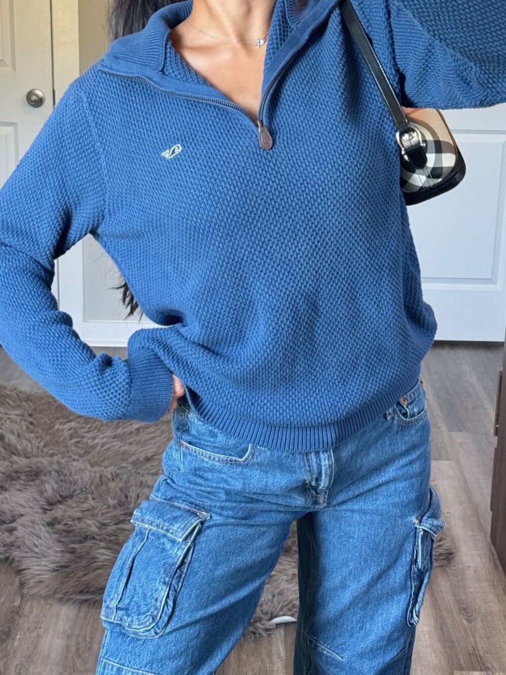 Vineyard Vines Blue Quarter Zip Sweater Mens S Preppy Pullover Textured Knit